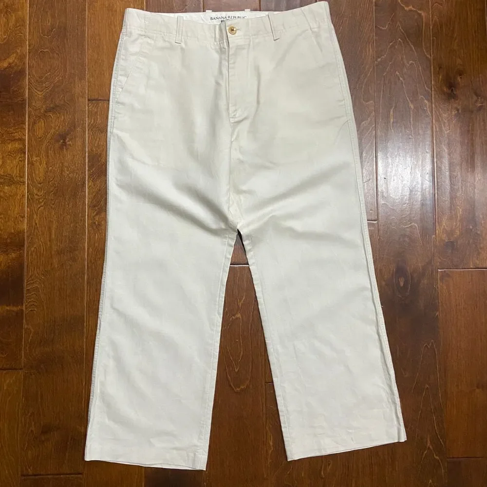 Banana Republic Casual Cream Relaxed Fit Linen Cotton Blend Pants Mens 33 x 30